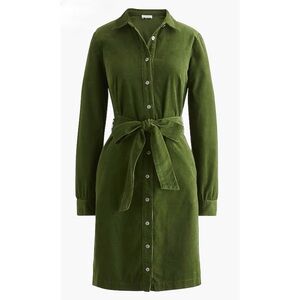 NWOT J.Crew Factory Long-Sleeve Corduroy Shirt-Dress - size 6, Pine
